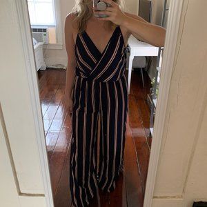 Sophie and Trey Navy Pinstripe Wide Leg Jumpsuit